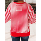 Miley Red Stripe Exposed Seam Drop Shoulder Casual Pullover Top