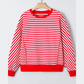 Miley Red Stripe Exposed Seam Drop Shoulder Casual Pullover Top