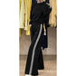 Black Varsity Striped Detail Crewneck Pullover Elastic Sweatpants 2pcs Outfit