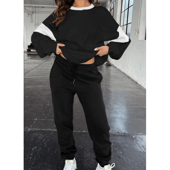 Magnolia Black Drop Shoulder Loose Sweatshirt and Joggers Active Set