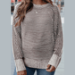 Cari Coffee Striped Print Ribbed Knit Boat Neck Baggy Sweater
