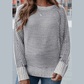 Cari Blue Striped Print Ribbed Knit Boat Neck Baggy Sweater