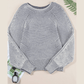 Cari Blue Striped Print Ribbed Knit Boat Neck Baggy Sweater