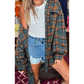 Jaynie Green Plaid Long Sleeve Side Split Distressed Hem Shirt