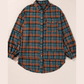 Jaynie Green Plaid Long Sleeve Side Split Distressed Hem Shirt