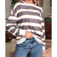 Arlynn Brown Stripe Crew Neck Drop Shoulder Pullover Sweatshirt