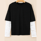 Roselle Black Lace Long Sleeve Insert Drop Shoulder Tee