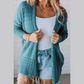 Briella Blue Mix Pattern Hollowed Knit Open Front Cardigan