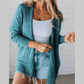 Briella Blue Mix Pattern Hollowed Knit Open Front Cardigan