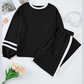 Lassie Black Varsity Stripe Patchwork Puff Sleeve Pullover Drawstring Wide Leg Pant Set