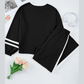 Lassie Black Varsity Stripe Patchwork Puff Sleeve Pullover Drawstring Wide Leg Pant Set