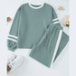 Lassie Green Varsity Stripe Patchwork Puff Sleeve Pullover Drawstring Wide Leg Pant Set