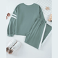 Lassie Green Varsity Stripe Patchwork Puff Sleeve Pullover Drawstring Wide Leg Pant Set