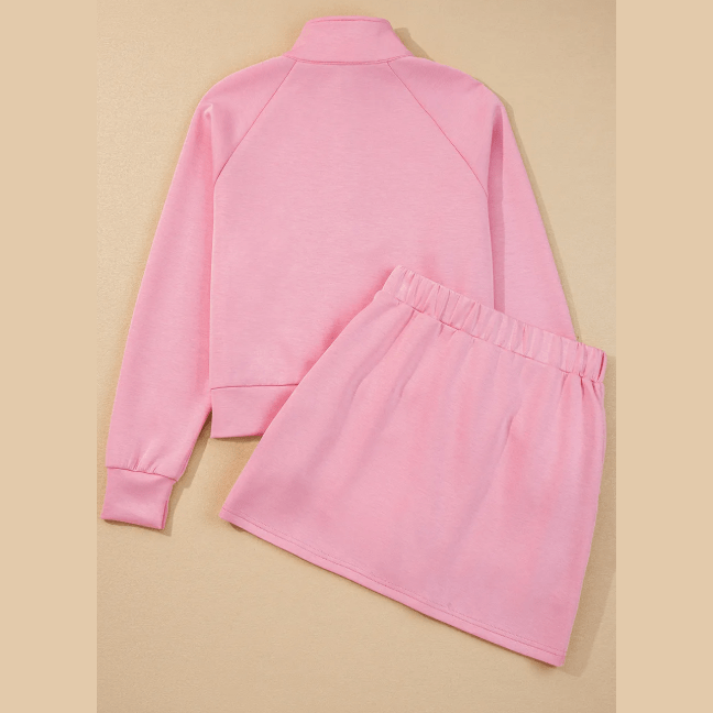 Emberlynn Pink Half Zip Sporty Pullover Mini Skirt 2pcs Outfit