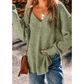 Trinky Jungle Green Loose Eyelet V Neck Drop Shoulder Sweater