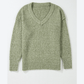 Trinky Jungle Green Loose Eyelet V Neck Drop Shoulder Sweater