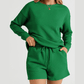 Jamilla Green Textured Long Sleeve Top and Drawstring Shorts Set