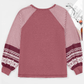 Flossy Red Contrast Print Striped Raglan Long Sleeve Loose Top