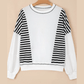 Mabry Black Stripe Colorblock Patchwork Contrast Stitching Oversize Sweatshirt