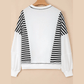Mabry Black Stripe Colorblock Patchwork Contrast Stitching Oversize Sweatshirt