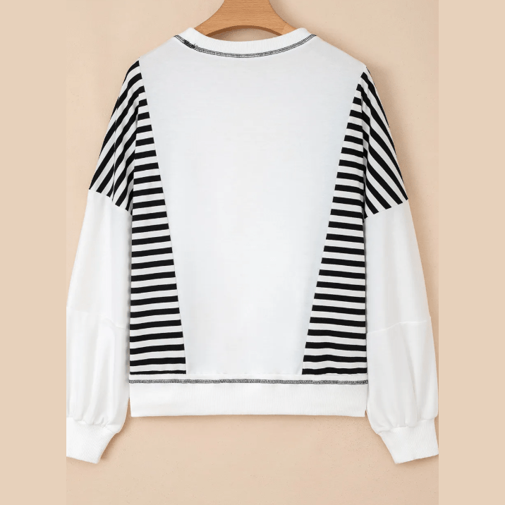 Mabry Black Stripe Colorblock Patchwork Contrast Stitching Oversize Sweatshirt