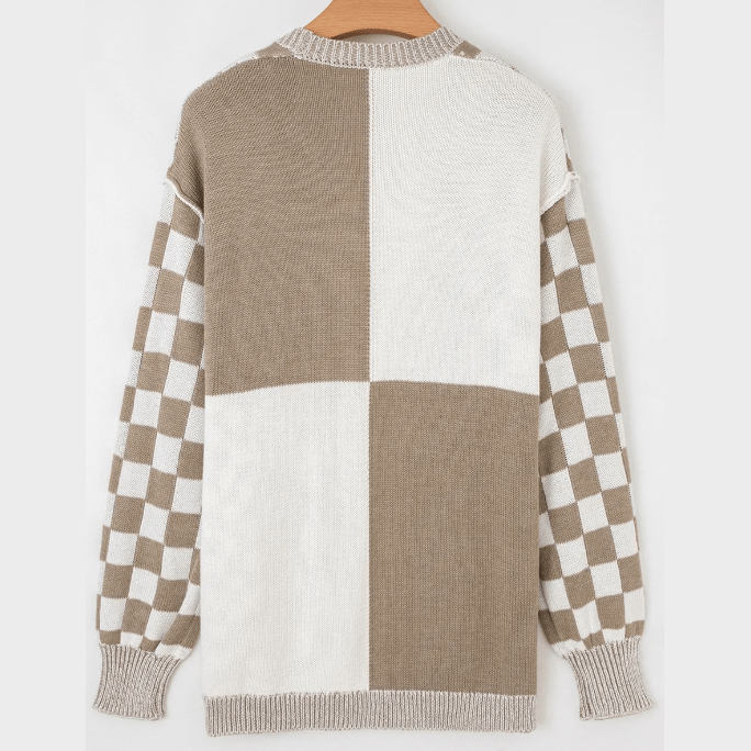 Cammie Brown Checkered Open Front Drop Shoulder Cardigan