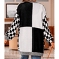 Cammie Black Checkered Open Front Drop Shoulder Cardigan