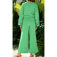 Cherie Bright Green Drop Shoulder Puff Sleeve Crop Pullover Drawstring Wide Leg Pants Set