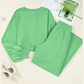 Cherie Bright Green Drop Shoulder Puff Sleeve Crop Pullover Drawstring Wide Leg Pants Set