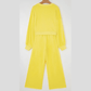 Cherie Yellow Cream Drop Shoulder Puff Sleeve Crop Pullover Drawstring Wide Leg Pants Set