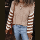 Laverna Brown Stripe Geometric Textured Drop Shoulder Sweater