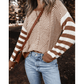 Laverna Brown Stripe Geometric Textured Drop Shoulder Sweater