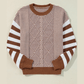 Laverna Brown Stripe Geometric Textured Drop Shoulder Sweater
