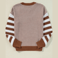 Laverna Brown Stripe Geometric Textured Drop Shoulder Sweater