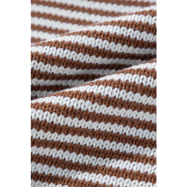 Laverna Brown Stripe Geometric Textured Drop Shoulder Sweater