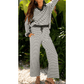 Frances Black Stripe Collared Pullover Top and Drawstring Pant Set