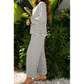 Frances Black Stripe Collared Pullover Top and Drawstring Pant Set