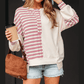 Cheyenne Pink Stripe Stitched Detail Color Block Patchwork Oversized Pullover Top