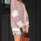 Cheyenne Pink Stripe Stitched Detail Color Block Patchwork Oversized Pullover Top