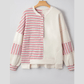 Cheyenne Pink Stripe Stitched Detail Color Block Patchwork Oversized Pullover Top