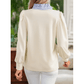 Olga White Button Striped Collar Patchwork Puff Sleeve Sweatshirt