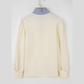 Olga White Button Striped Collar Patchwork Puff Sleeve Sweatshirt