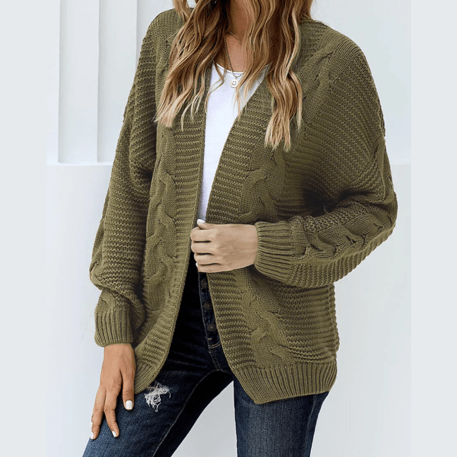 Narah Olive Chunky Wide Knit Cardigan