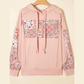 Loryn Blush Mix Floral Patchwork Side Slit Drawstring Hoodie