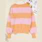 Winslee Orange Stripe Colorblock Half Zip Oversize Sweater