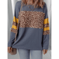 Loice Blue Leopard Colorblock Patchwork Long Sleeve Drop Shoulder Top