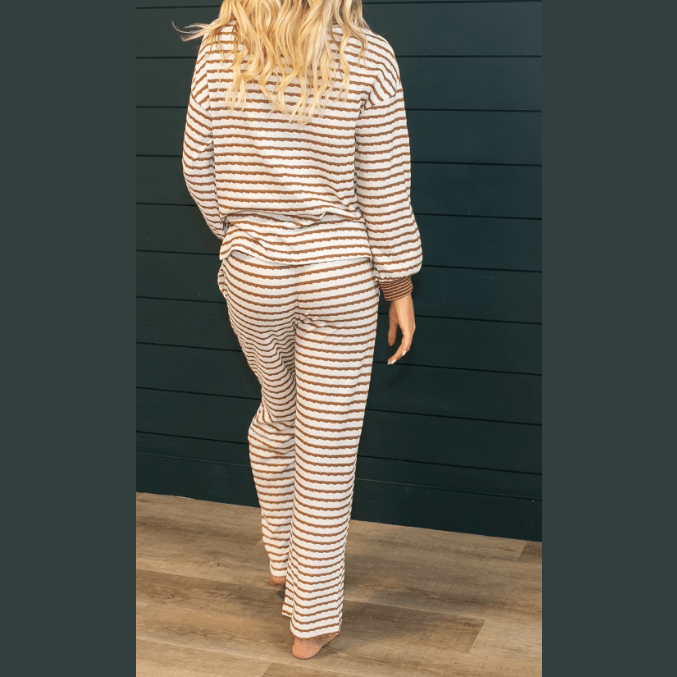 Frances Khaki Stripe Collared Pullover Top and Drawstring Pant Set