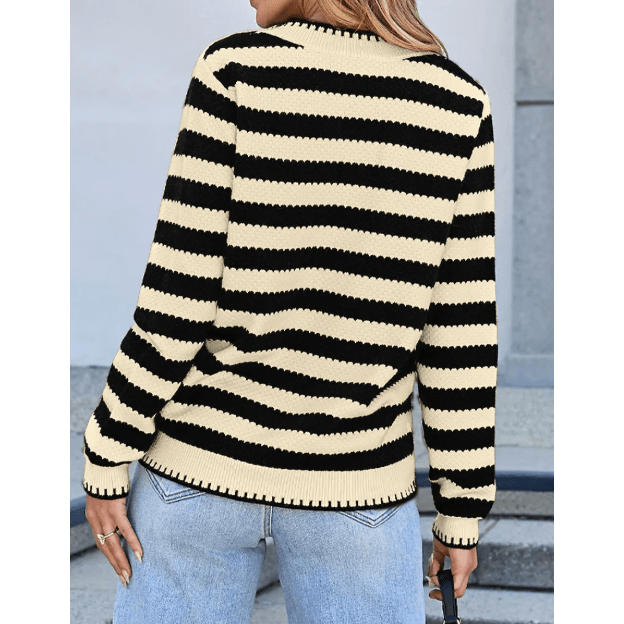Kassidy Apricot/Black Stripe Chic Golden Button Cardigan Sweater