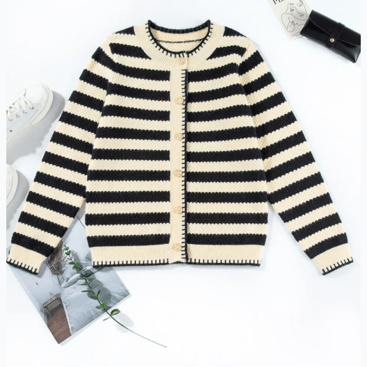 Kassidy Apricot/Black Stripe Chic Golden Button Cardigan Sweater