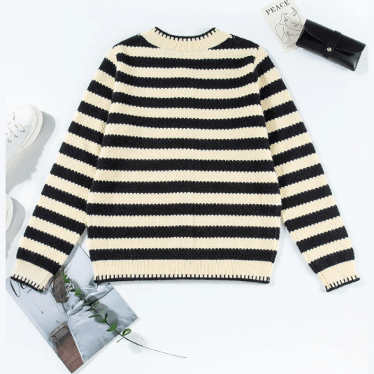 Kassidy Apricot/Black Stripe Chic Golden Button Cardigan Sweater
